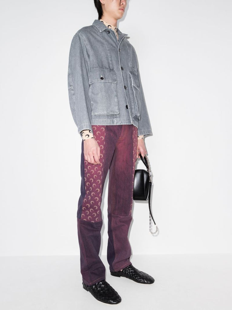 Crescent Moon Print Patchwork Straight Leg Jeans