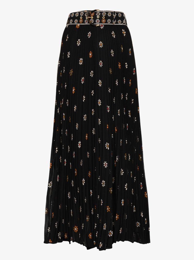Sunray Daisy Print Midi Skirt