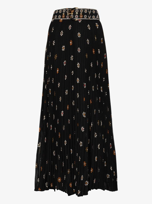 Sunray Daisy Print Midi Skirt