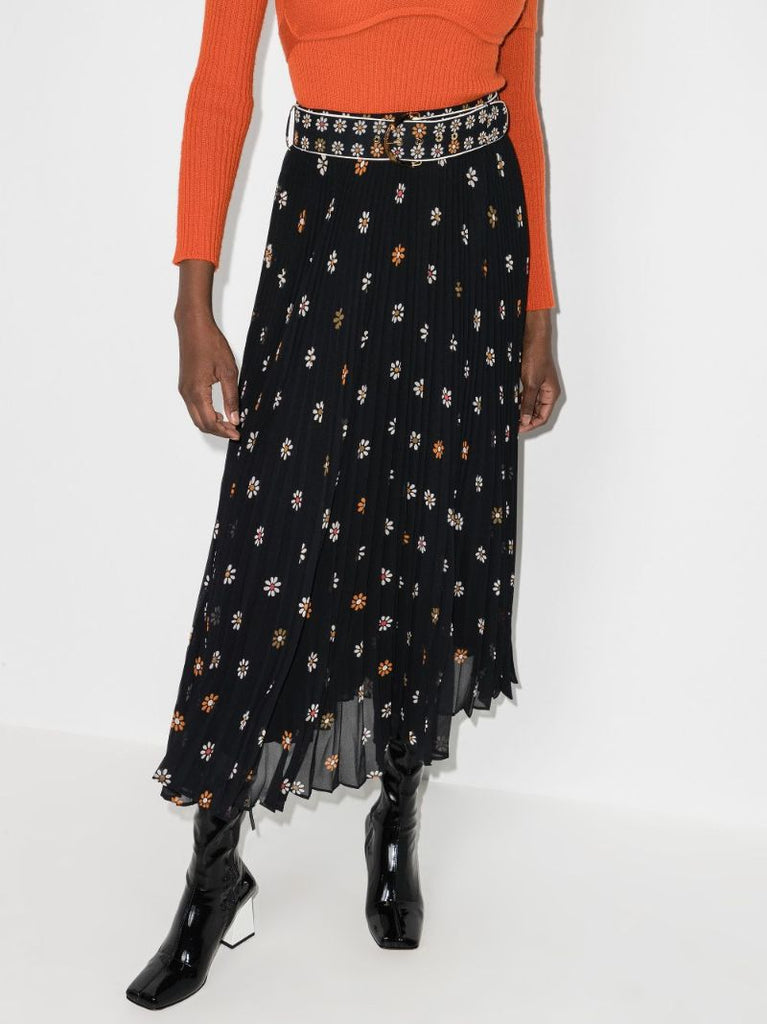 Sunray Daisy Print Midi Skirt