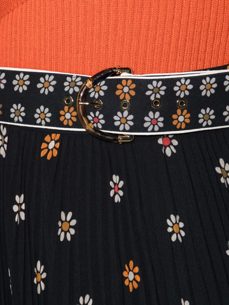 Sunray Daisy Print Midi Skirt