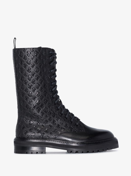 Black Cora Monogram Leather Boots