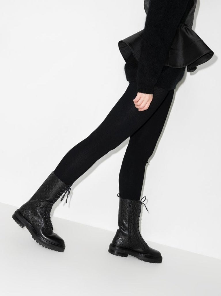 Black Cora Monogram Leather Boots