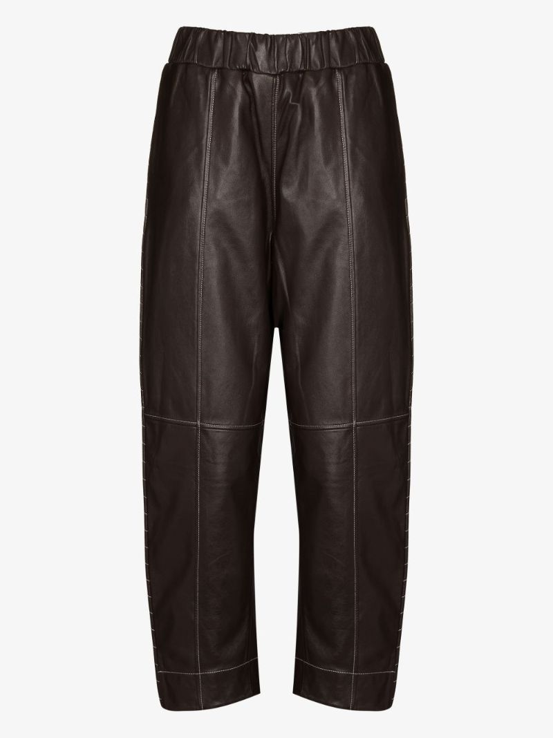 Barrel Leg Leather Trousers