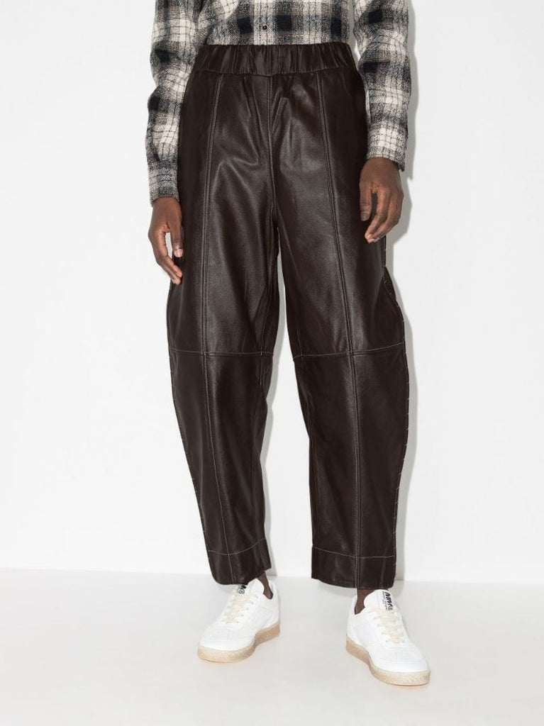 Barrel Leg Leather Trousers