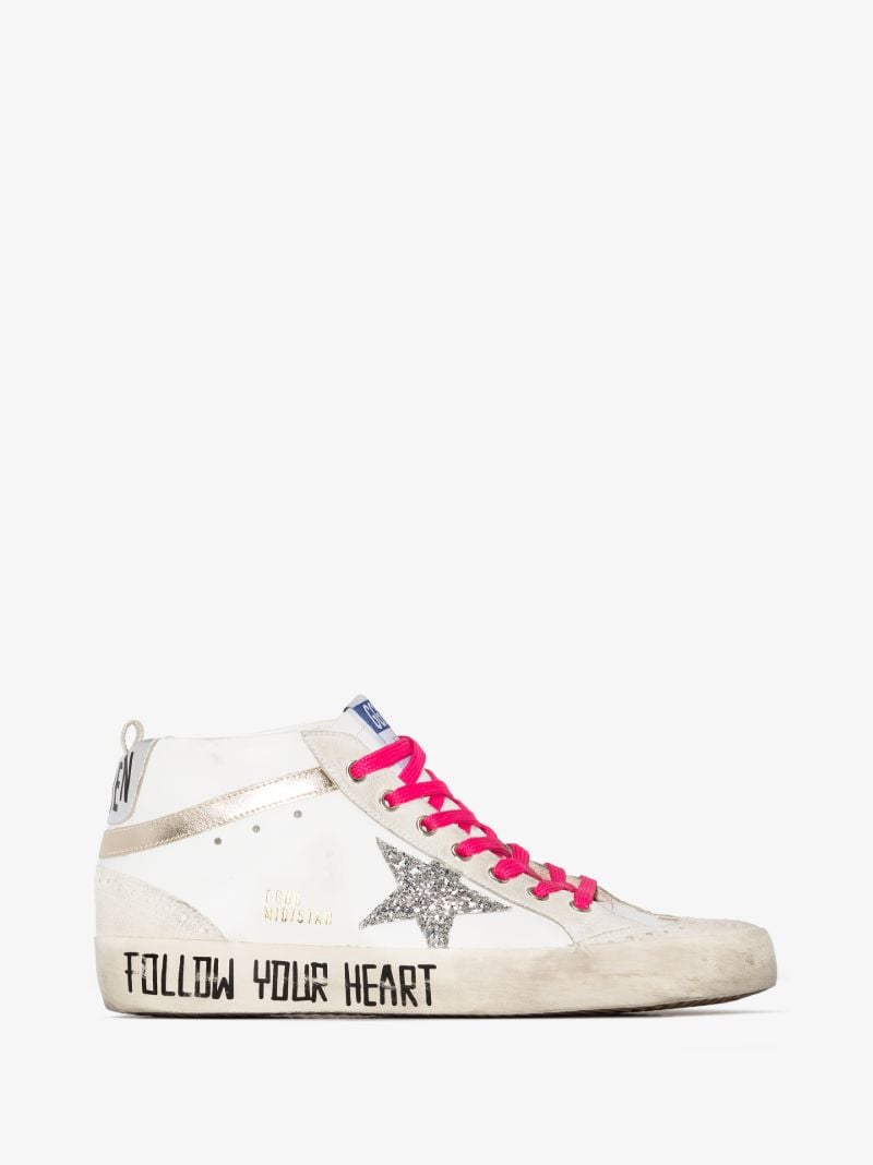 White Mid-star Slogan Leather Sneakers