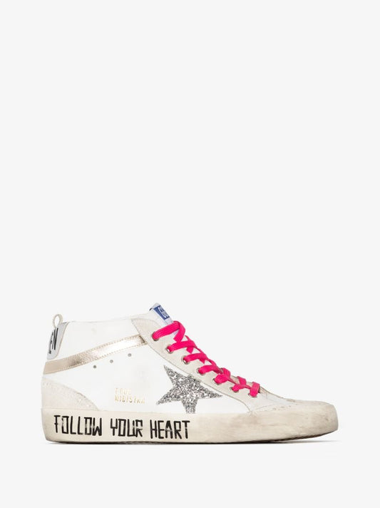 White Mid-star Slogan Leather Sneakers