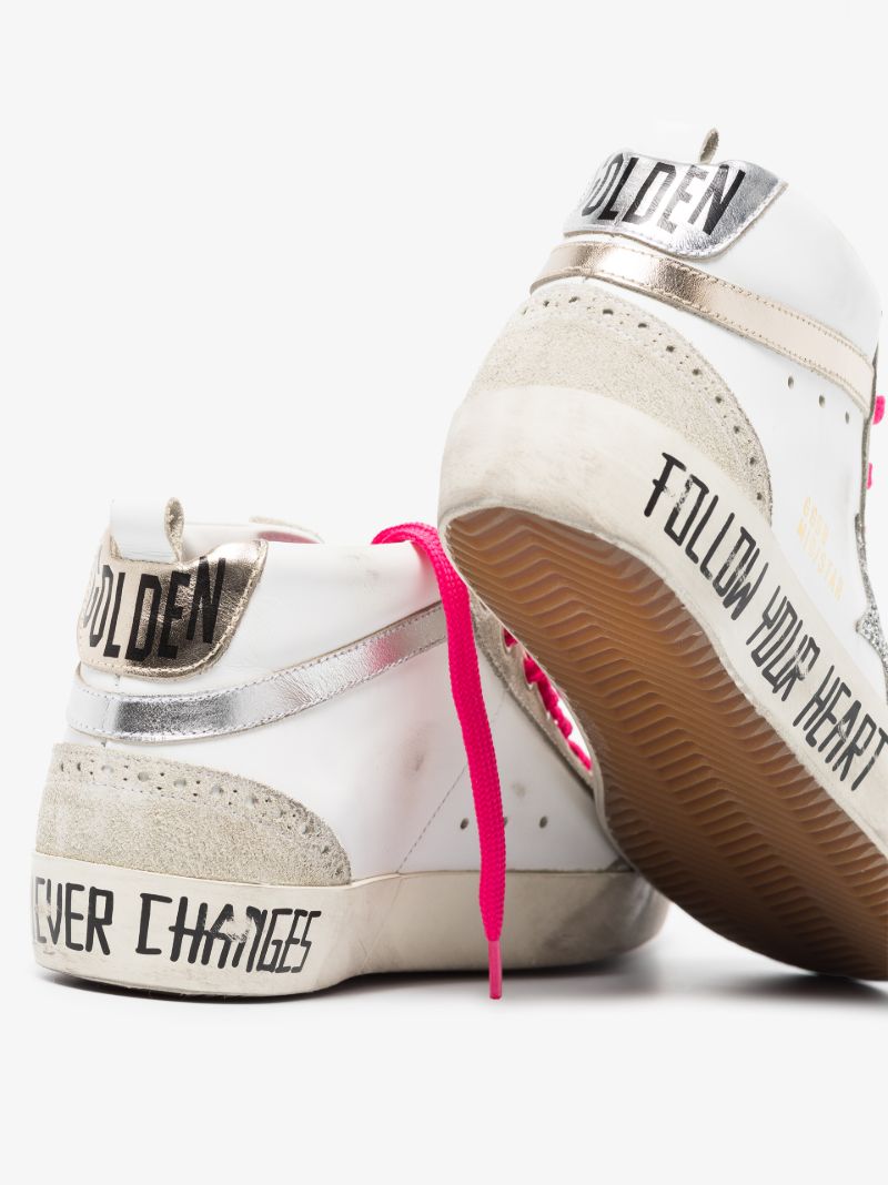 White Mid-star Slogan Leather Sneakers