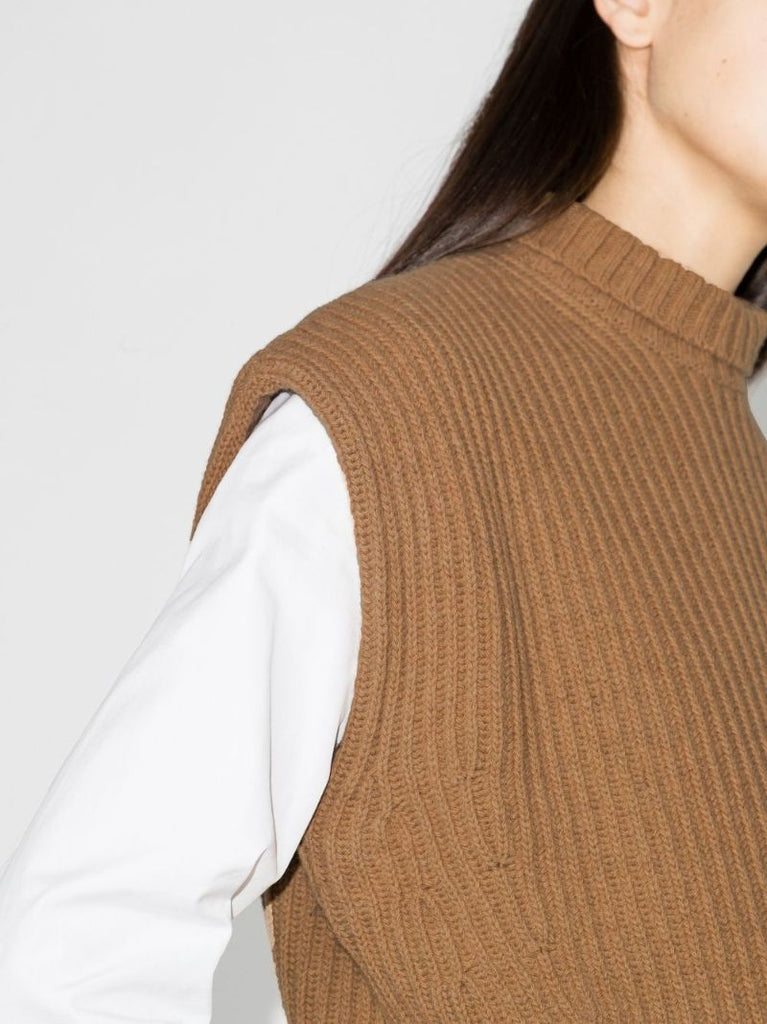 Ribbed Knit Wool Sweater Vest