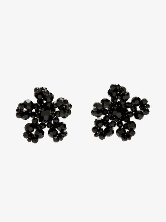 Black Crystal Flower Stud Earrings