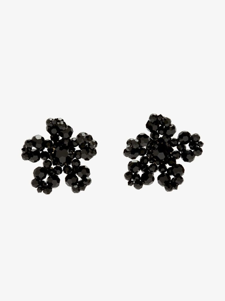 Black Crystal Flower Stud Earrings