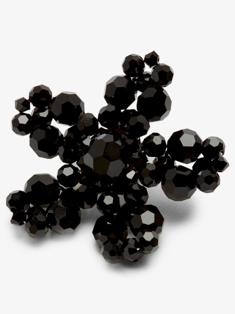 Black Crystal Flower Stud Earrings
