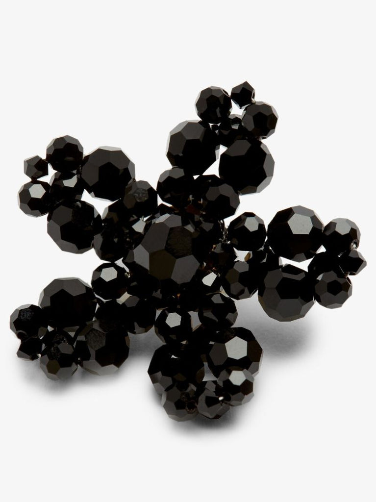 Black Crystal Flower Stud Earrings