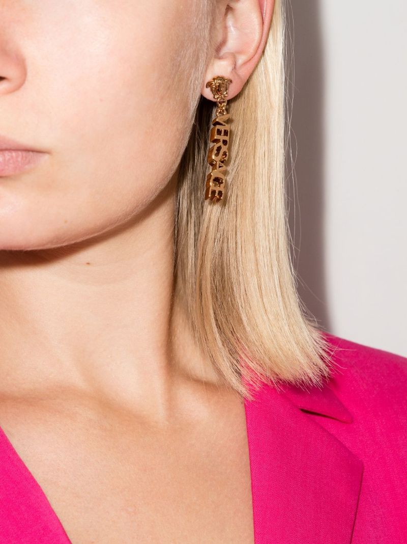 Gold-tone Medusa Logo Drop Earrings