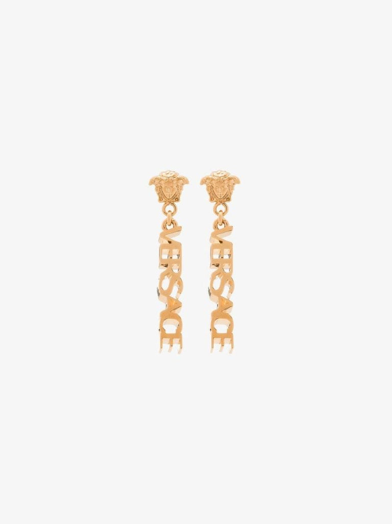 Gold-tone Medusa Logo Drop Earrings