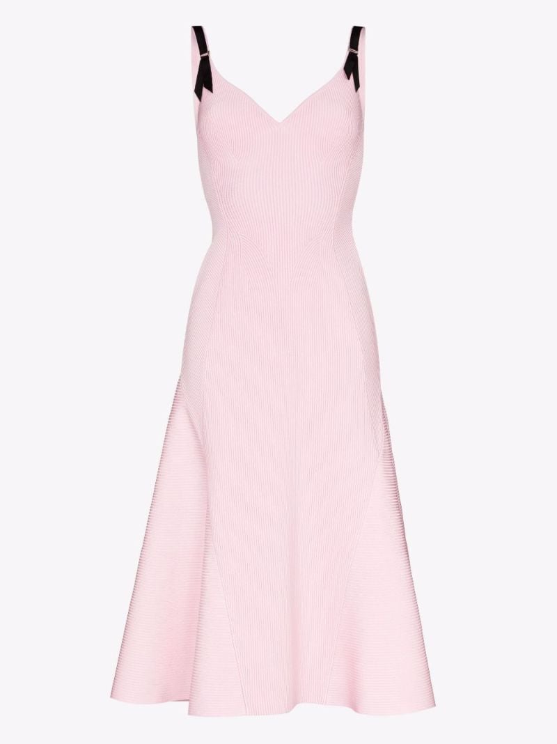 Pink Sweetheart Neckline Ribbed Midi Dress