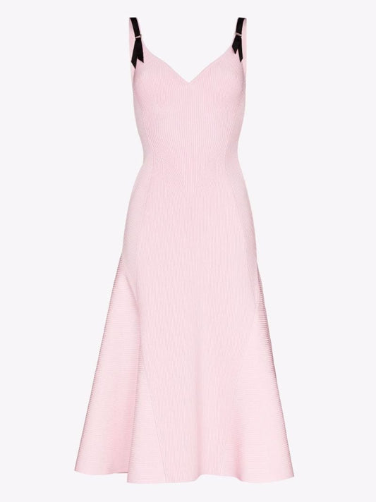 Pink Sweetheart Neckline Ribbed Midi Dress