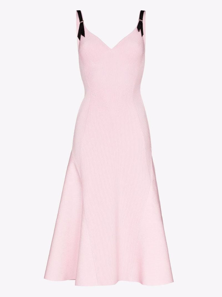 Pink Sweetheart Neckline Ribbed Midi Dress