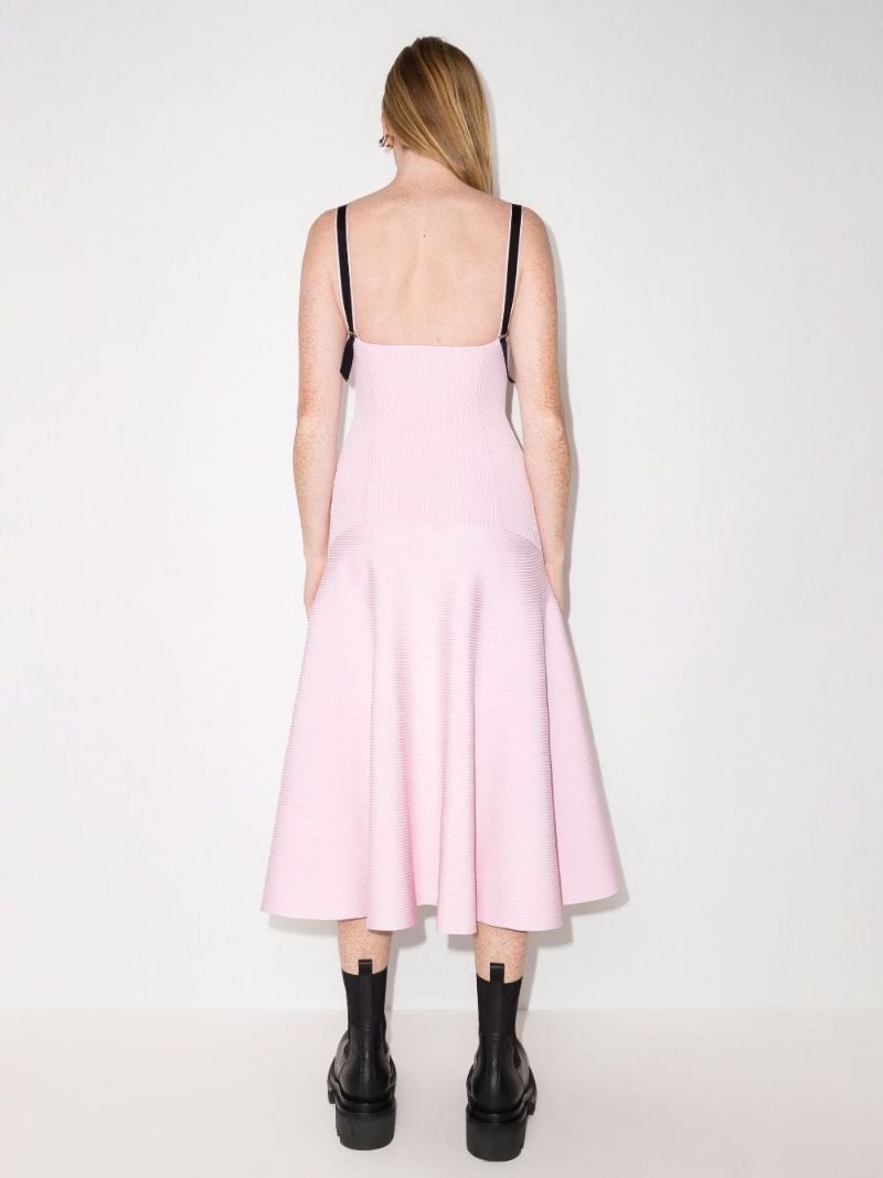 Pink Sweetheart Neckline Ribbed Midi Dress