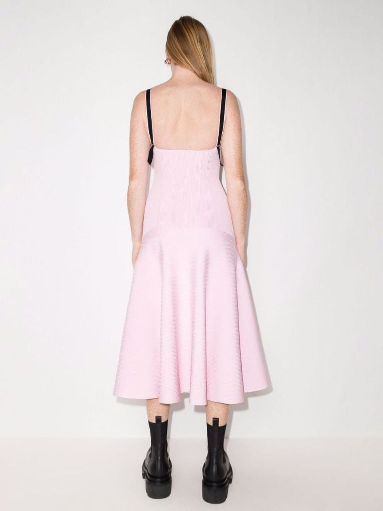 Pink Sweetheart Neckline Ribbed Midi Dress