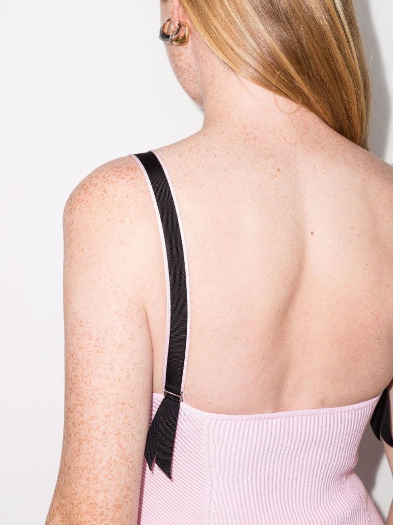 Pink Sweetheart Neckline Ribbed Midi Dress