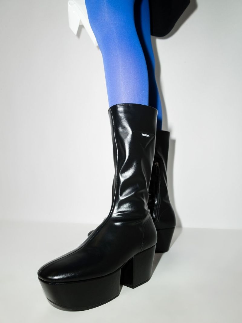 Black 70 Platform Leather Boots