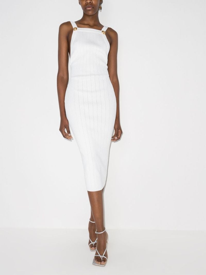 Buttoned Square Neck Midi Dress