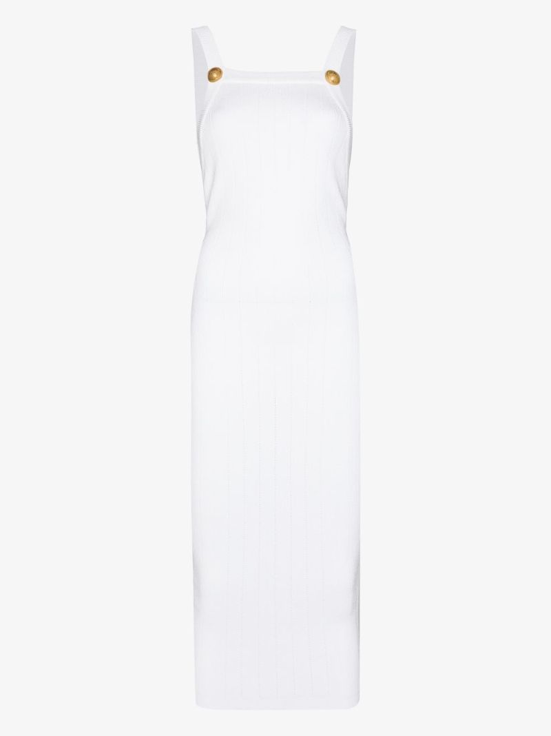 Buttoned Square Neck Midi Dress
