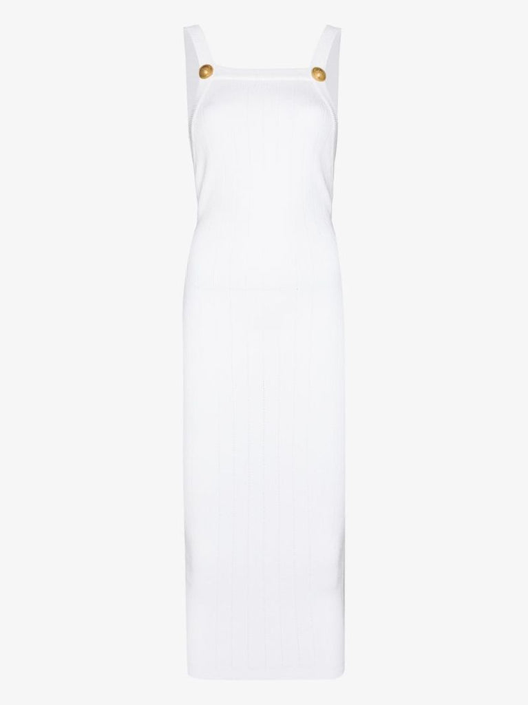 Buttoned Square Neck Midi Dress