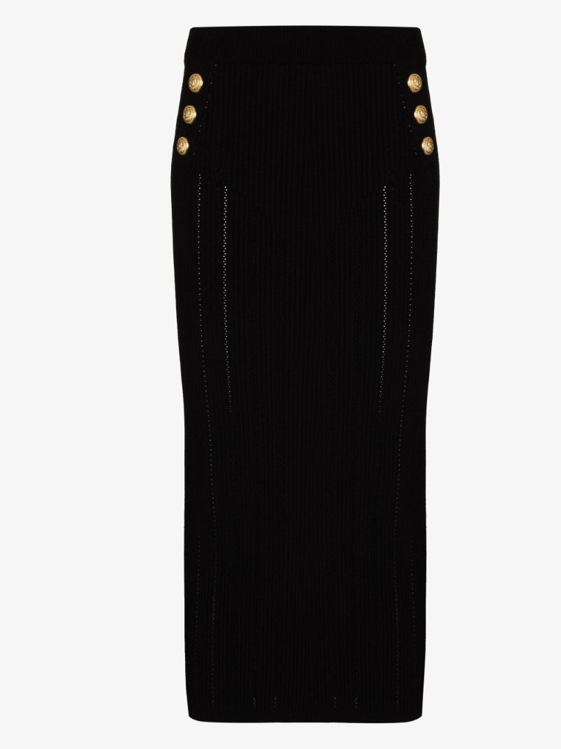 Buttoned Knitted Midi Skirt