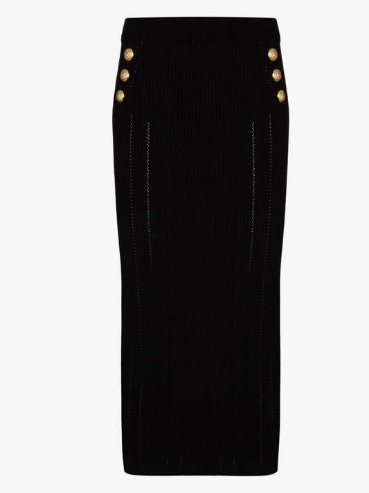 Buttoned Knitted Midi Skirt