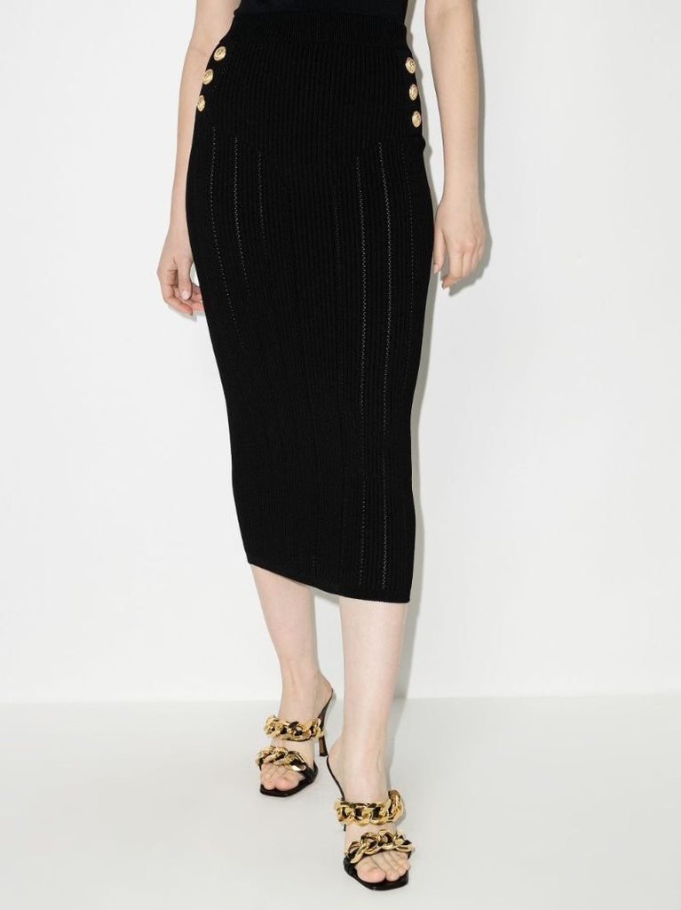 Buttoned Knitted Midi Skirt