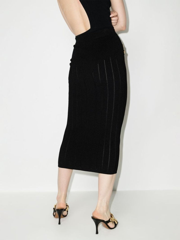 Buttoned Knitted Midi Skirt