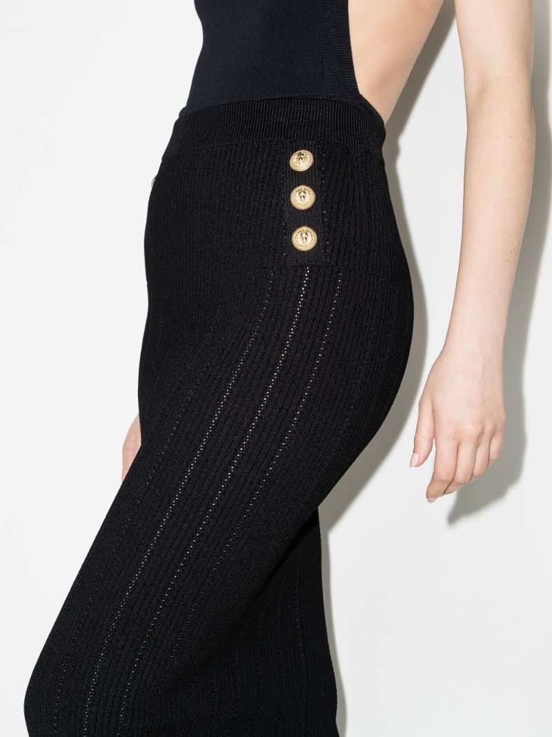 Buttoned Knitted Midi Skirt