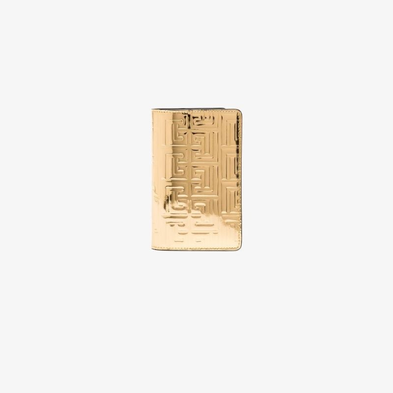 Gold Monogram Logo Leather Passport Holder