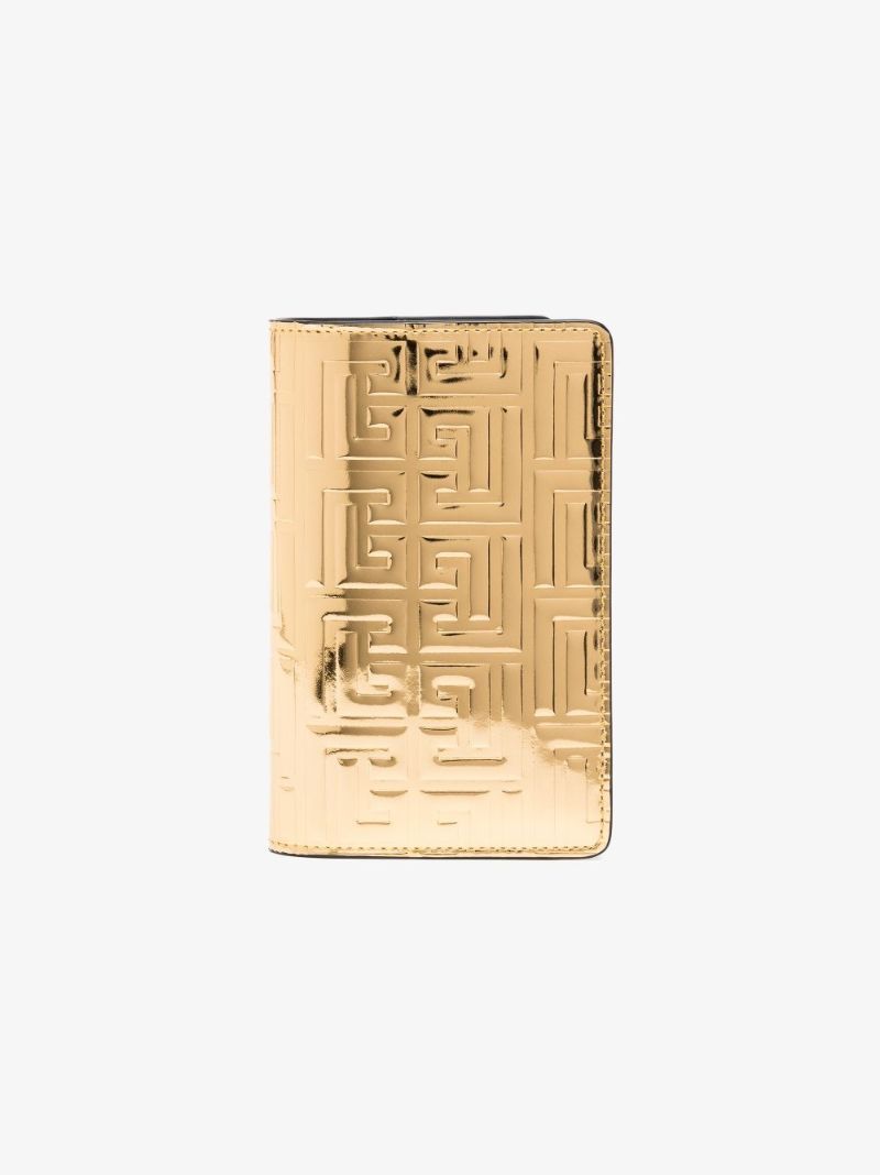 Gold Monogram Logo Leather Passport Holder