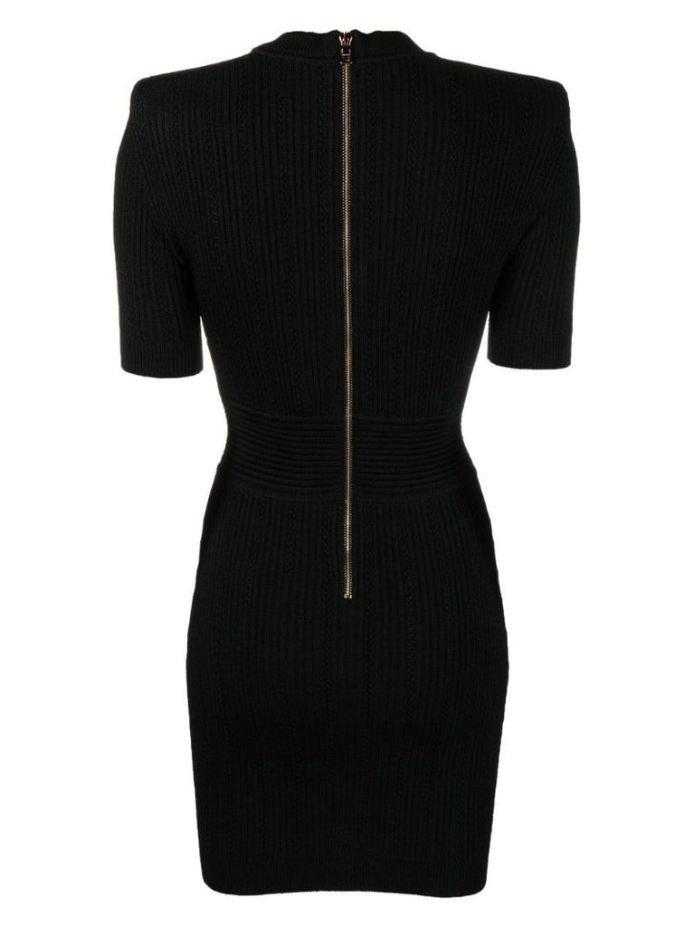 Black V-neck Buttoned Mini Dress