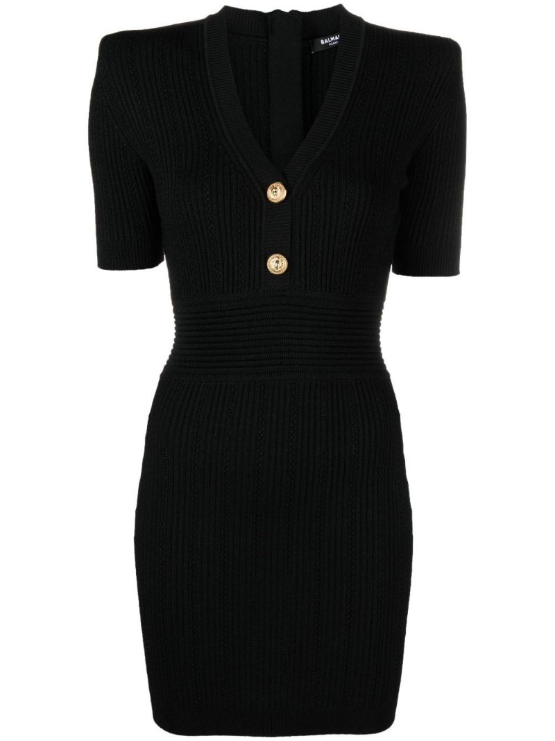 Black V-neck Buttoned Mini Dress