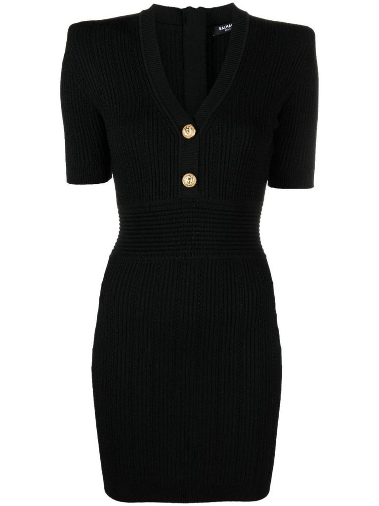 Black V-neck Buttoned Mini Dress