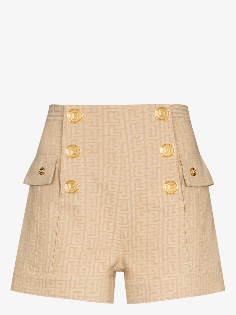 Neutral Monogram Jacquard Buttoned Shorts