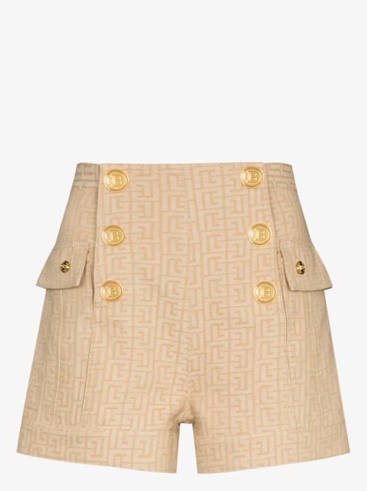 Neutral Monogram Jacquard Buttoned Shorts