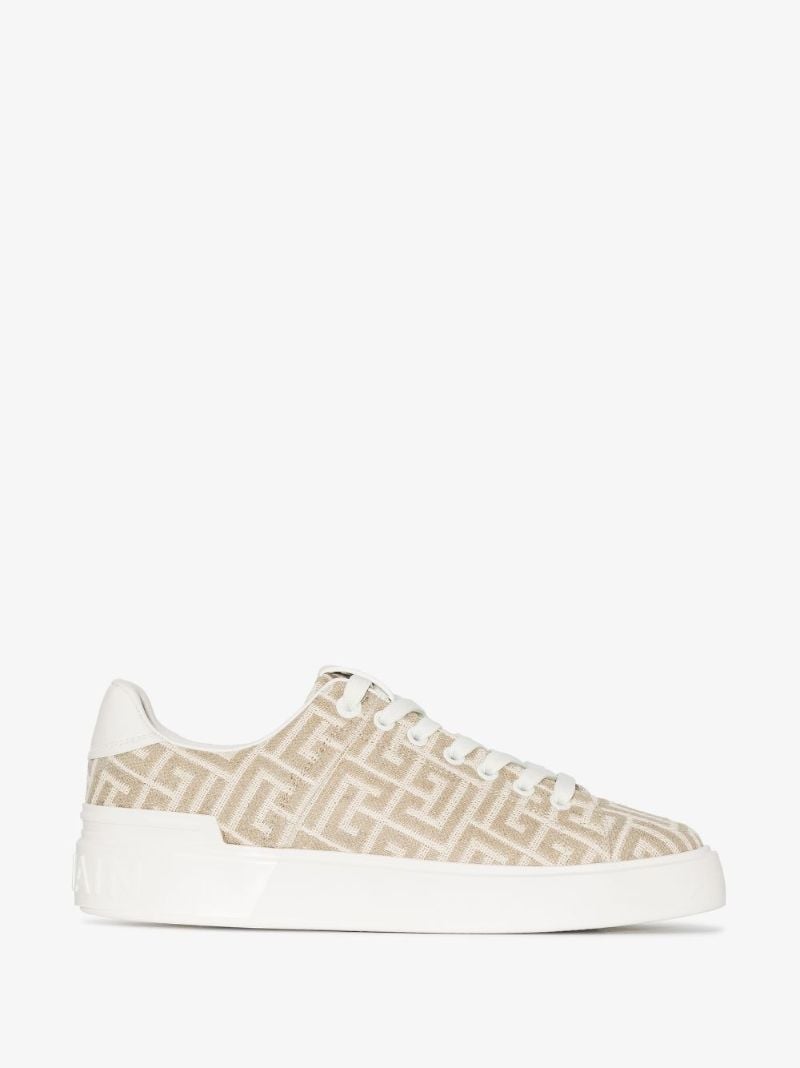 Neutral and White B-court Monogram Jacquard Sneakers
