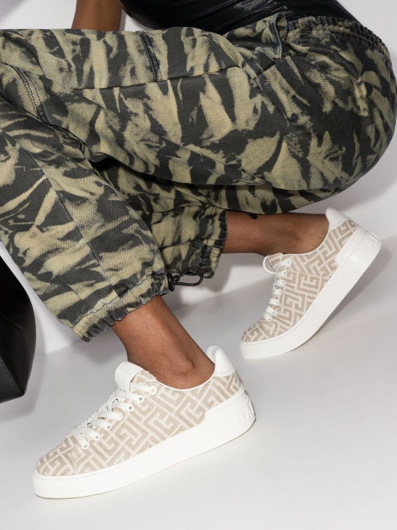 Neutral and White B-court Monogram Jacquard Sneakers