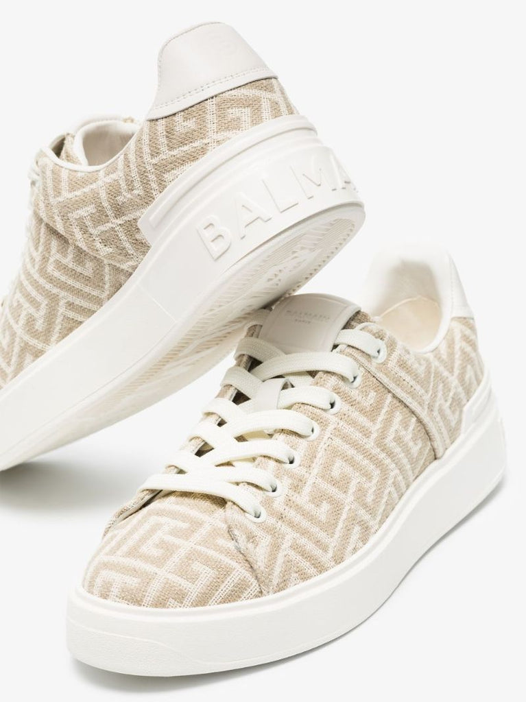 Neutral and White B-court Monogram Jacquard Sneakers