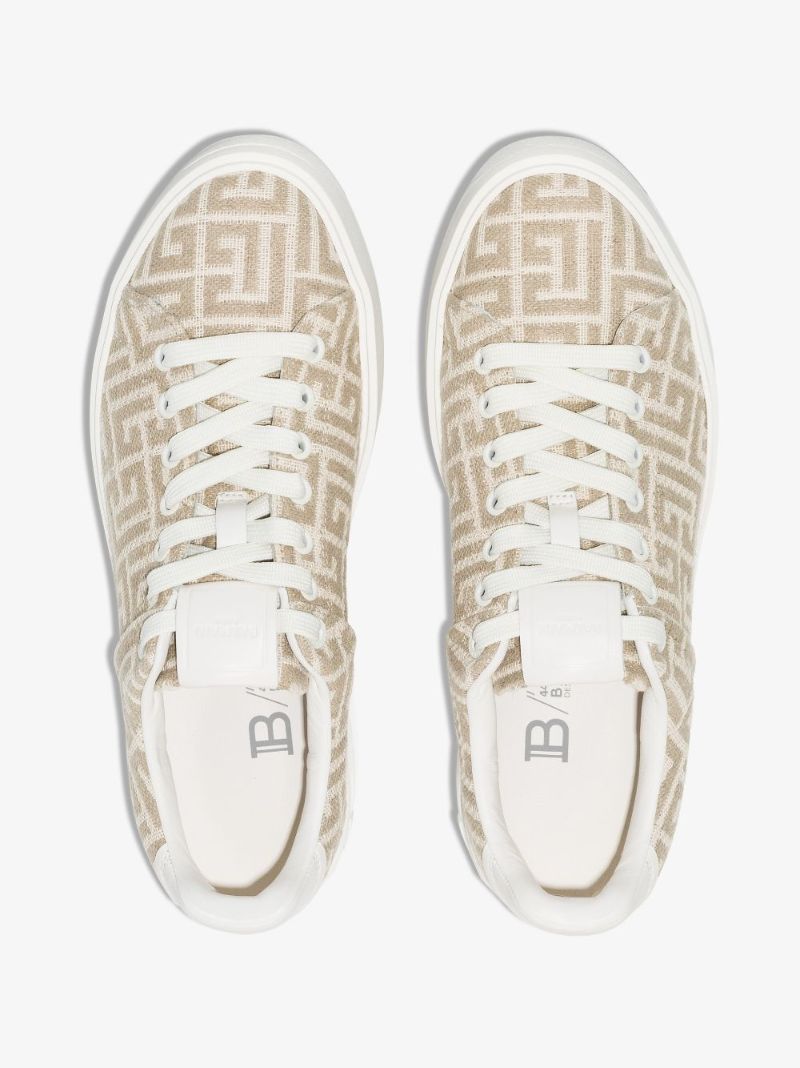 Neutral and White B-court Monogram Jacquard Sneakers