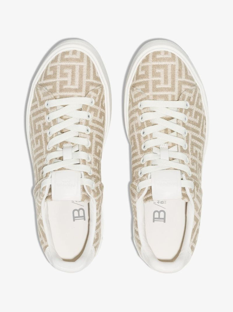 Neutral and White B-court Monogram Jacquard Sneakers