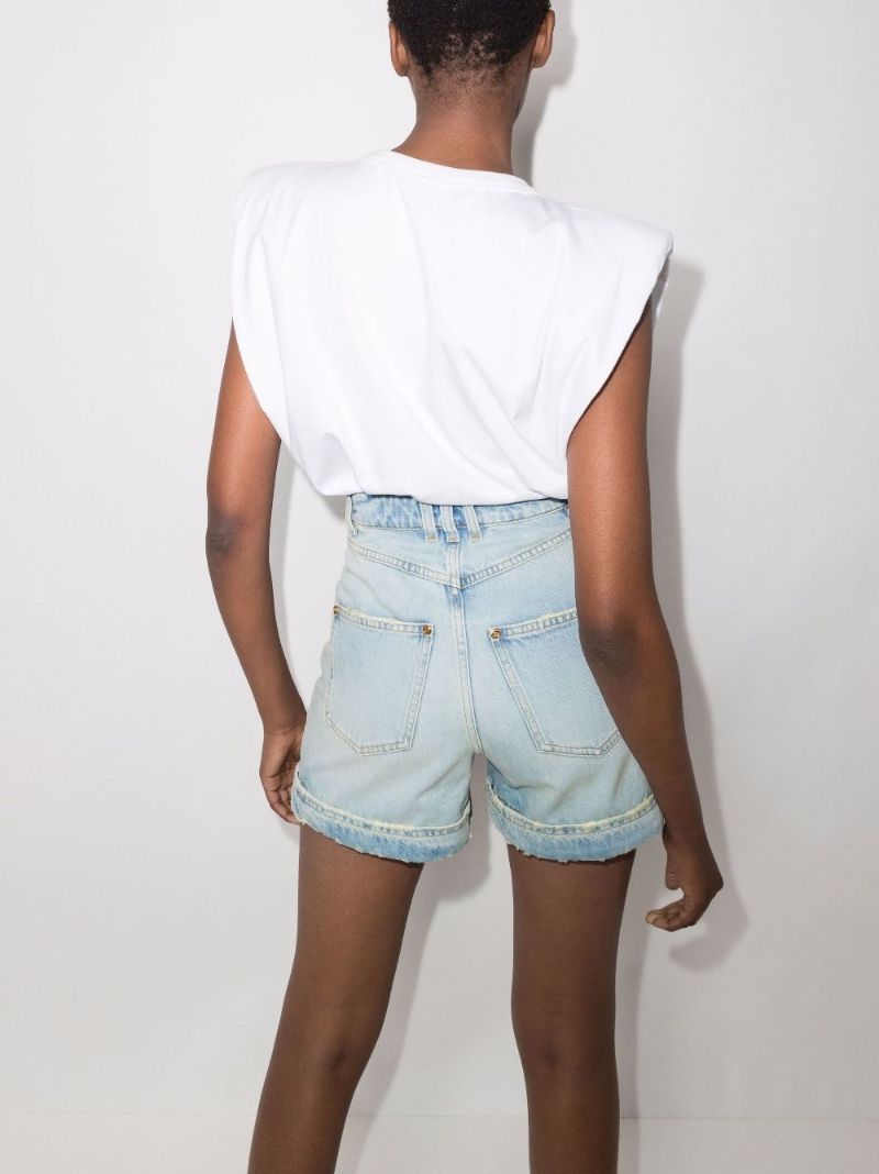 Button Embellished High Waist Denim Shorts