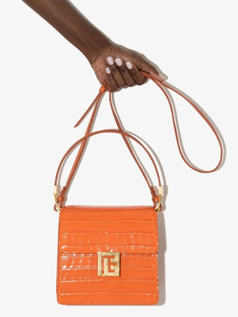 Orange Ely Mock Croc Leather Cross Body Bag