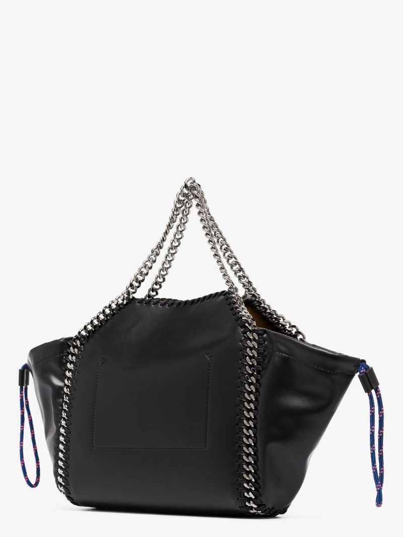 Black Faux Leather Chain Tote Bag