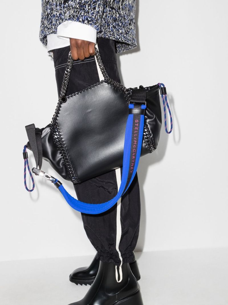Black Faux Leather Chain Tote Bag